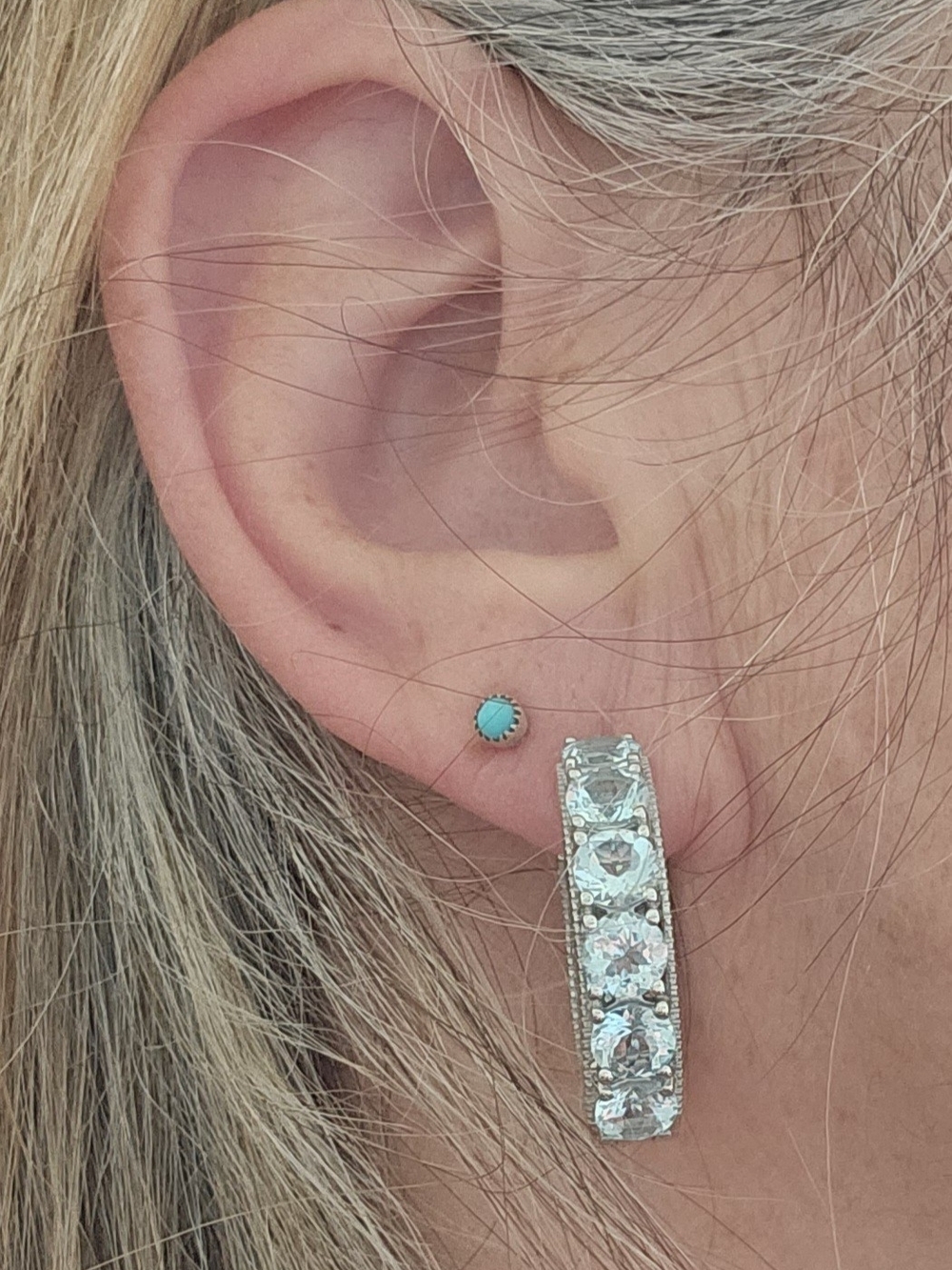Aquarium And Silver Hoop Huggies